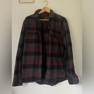 Orvis Flannel Shirt Men's Red Black Plaid Button Up Cotton Heavy Size Medium